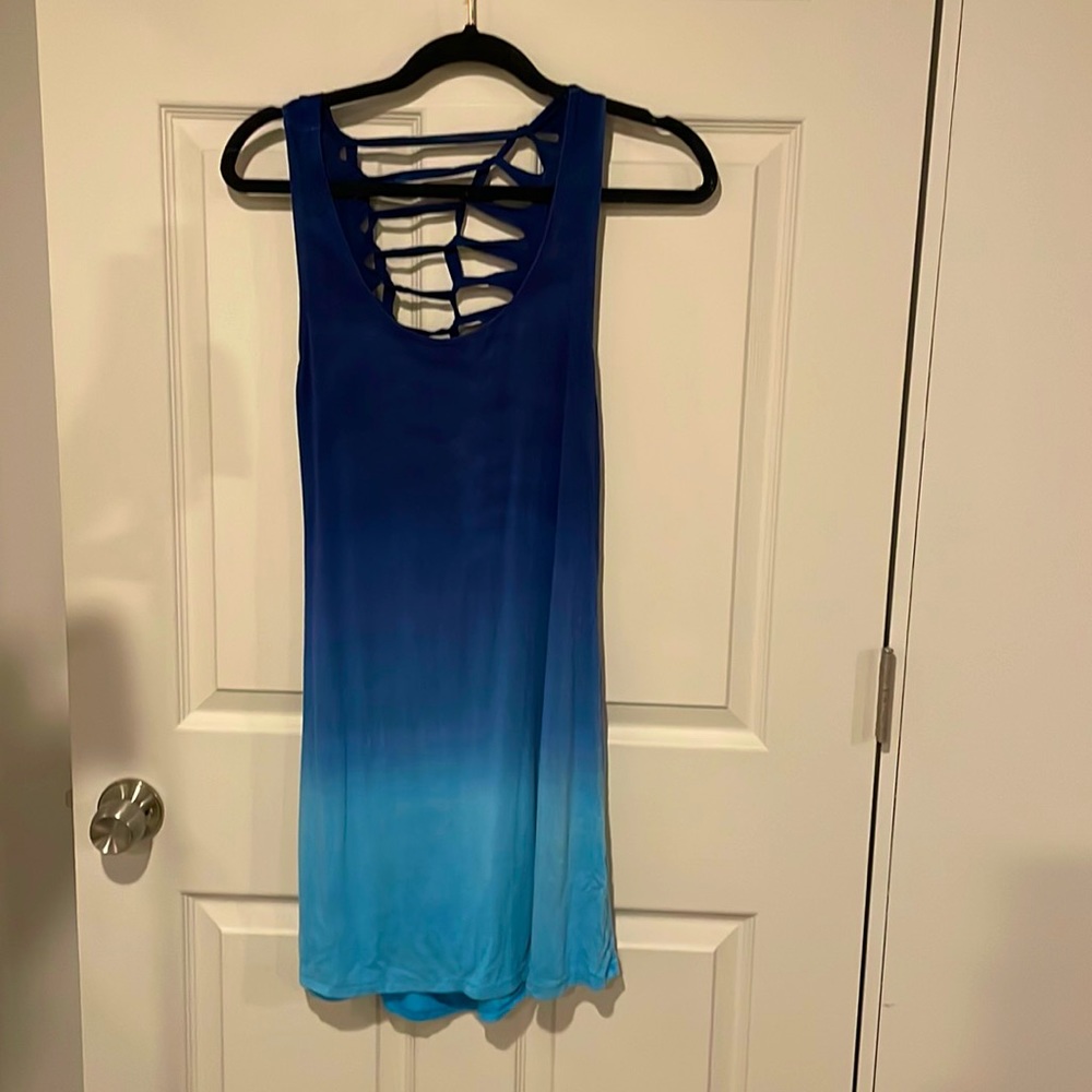 Blue Caribbean Blue Ombre Swim Cover Up Dress Small Strappy Back